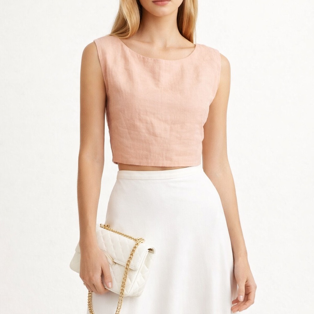 Posse Blush Pink Linen Crop Top